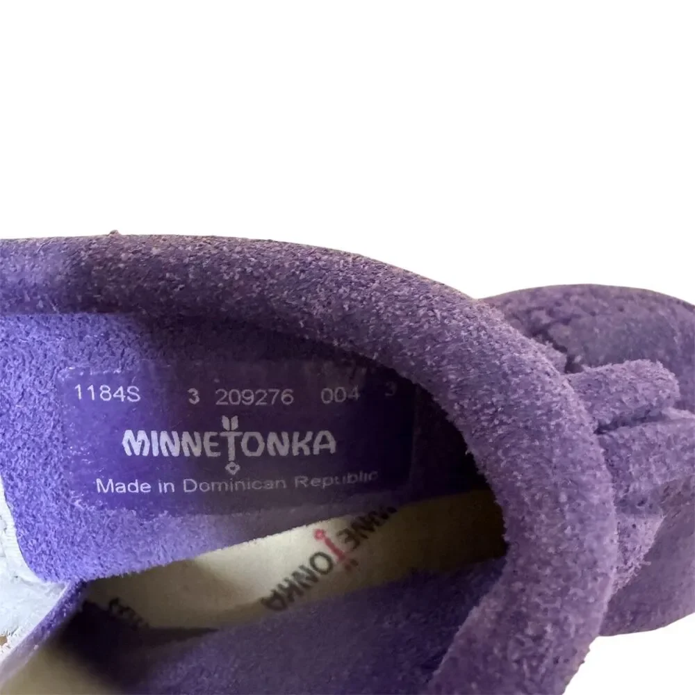 Minnetonka Infant Suede Fringe Moccasins Booties Shoes Girl Purple 3